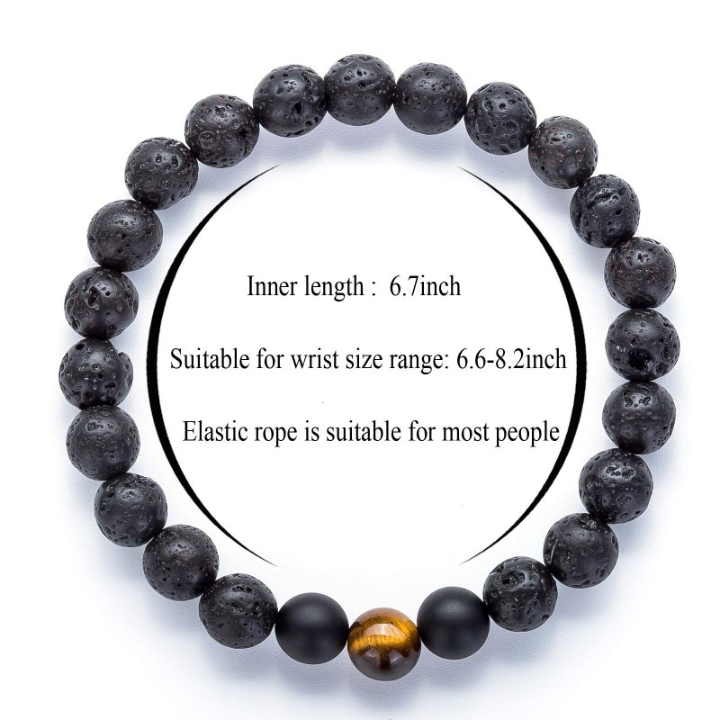 Hamoery Men Women 8mm Volcanic Stone Beads Essential Oil Couple Bracelet Elastic Natural Stone Yoga Bracelet Bangle(Set 3) - Image 5